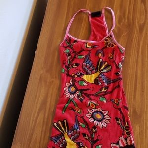 Free people red with  birds  tank top